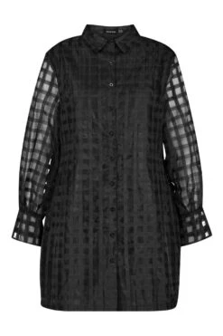 Plus Kariertes Hemd-Kleid Aus Organza -Stil Formen Verkäufe pzz69776 black xl 2