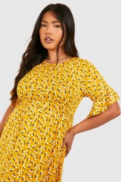 Plus Florales Smokkleid -Stil Formen Verkäufe pzz70998 mustard xl 3
