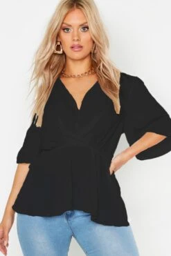 Plus Schößchenbluse Mit Weiten Ärmeln -Stil Formen Verkäufe pzz71713 black xl 3