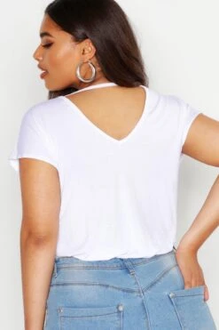 Plus Basic T-Shirt Mit V-Ausschnitt Und Keyhole-Ausschnitt -Stil Formen Verkäufe pzz71854 black xl 3