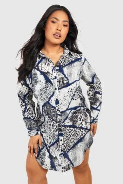 Plus Oversize Hemd-Kleid Mit Schlagenprint