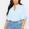 Plus Rüschen-Bluse Mit Weiten Ärmeln -Stil Formen Verkäufe pzz72153 sky xl