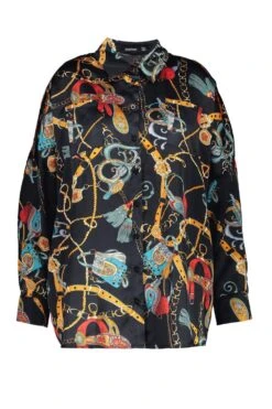 Plus Oversize Hemd Aus Satin Mit Print -Stil Formen Verkäufe pzz74150 black xl 2