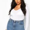 Plus Langärmliger Basic Body Mit V-Ausschnitt -Stil Formen Verkäufe pzz74387 white xl