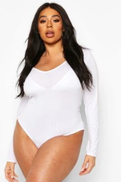 Plus Langärmliger Basic Body Mit V-Ausschnitt 9 Plus Langärmliger Basic Body Mit V-Ausschnitt -Stil Formen Verkäufe pzz74387 white xl 3