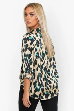 Plus Satin-Hemd Mit Leopardenprint -Stil Formen Verkäufe pzz74552 black xl 1