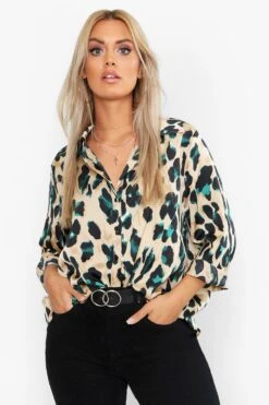 Plus Satin-Hemd Mit Leopardenprint -Stil Formen Verkäufe pzz74552 black xl 3
