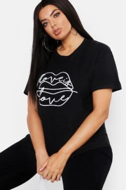 Plus T-Shirt Mit Lippen-Print Und Slogan -Stil Formen Verkäufe pzz74685 black xl 3