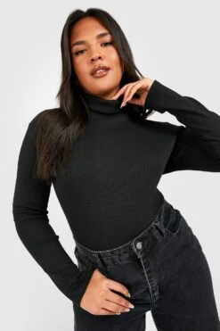 Plus Gerippter Body Mit Rollkragen -Stil Formen Verkäufe pzz74922 black xl 2