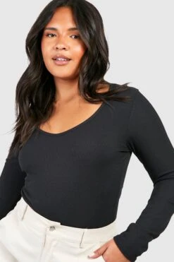 Plus Recycelter Gerippter Basic Body Mit Tiefem Ausschnitt -Stil Formen Verkäufe pzz76921 black xl 3