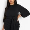 Plus Wickelkleid Mit Bindegürtel Und Kimono-Ärmeln -Stil Formen Verkäufe pzz83679 black xl