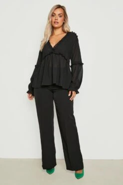 Plus Bluse Mit Tiefem Ausschnitt Und Rüschen-Detail -Stil Formen Verkäufe pzz84663 black xl 2