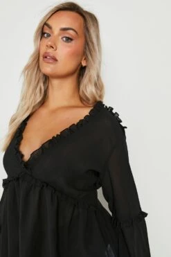 Plus Bluse Mit Tiefem Ausschnitt Und Rüschen-Detail -Stil Formen Verkäufe pzz84663 black xl 3