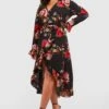 Plus Florales Wickel-Midikleid -Stil Formen Verkäufe pzz85657 black xl