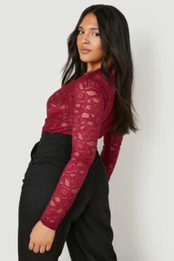 Plus Spitzen-Body Mit Tiefem V-Ausschnitt 7 Plus Spitzen-Body Mit Tiefem V-Ausschnitt -Stil Formen Verkäufe pzz91340 wine xl 1