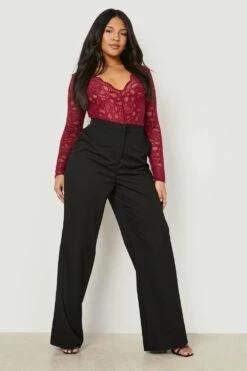 Plus Spitzen-Body Mit Tiefem V-Ausschnitt 8 Plus Spitzen-Body Mit Tiefem V-Ausschnitt -Stil Formen Verkäufe pzz91340 wine xl 2