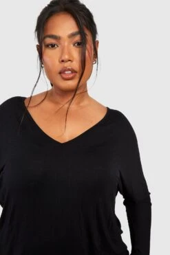 Plus Langärmliges Basic T-Shirt -Stil Formen Verkäufe pzz92506 black xl 3